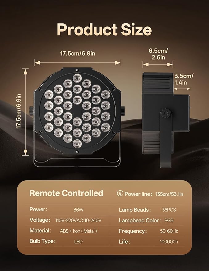 JAJALUYA LED Par Lights 36 LED Stage Lights 9 Modes RGB DJ Lights - Image 7