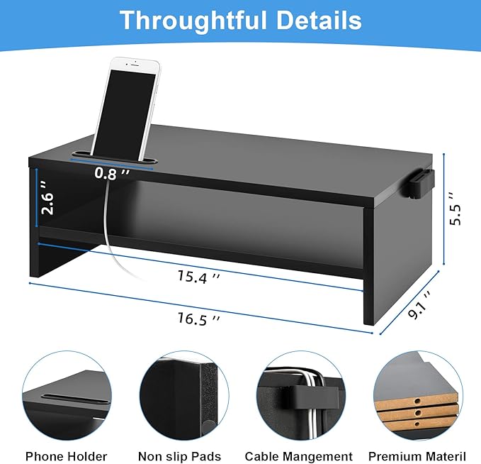 Marbrasse Monitor Stand Riser, 16.5 Inch 2 Tier Computer Printer Shelf Stand - Image 2