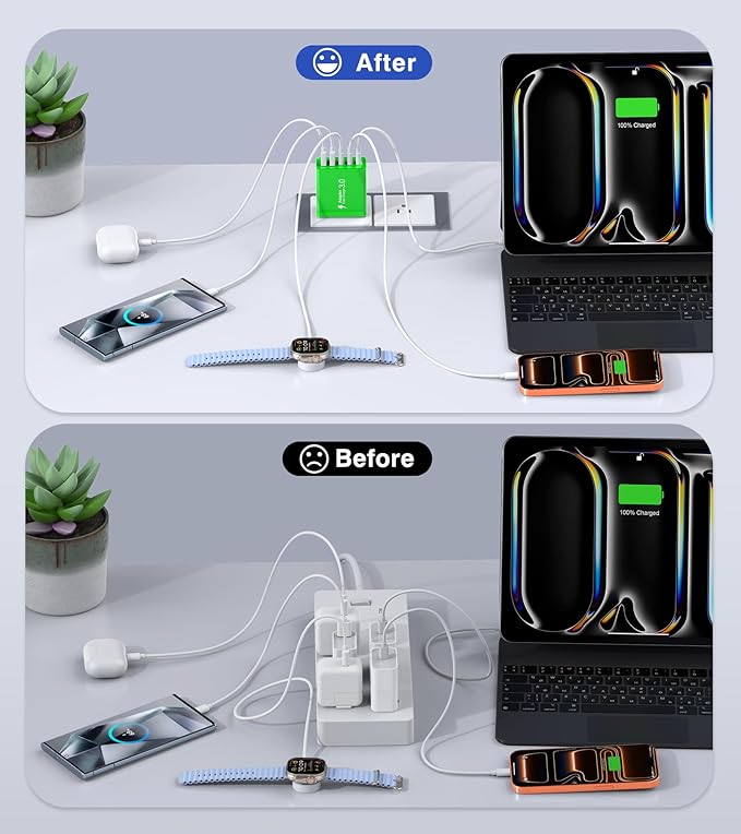 2 Pack 60W USB C Fast Charger Block, 5-Port Type C Wall Charger Brick, 2 USB A - Image 5