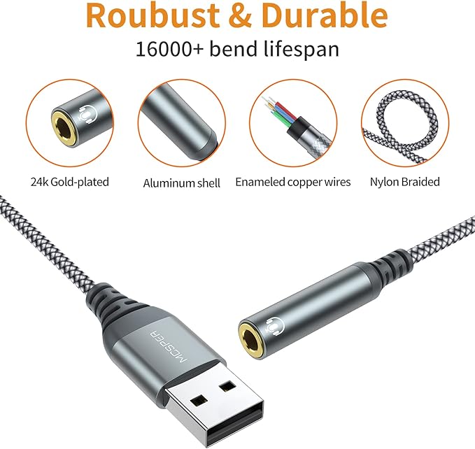USB to 3.5mm Audio Jack Adapter, External Sound Card Converter Compatible - Image 5