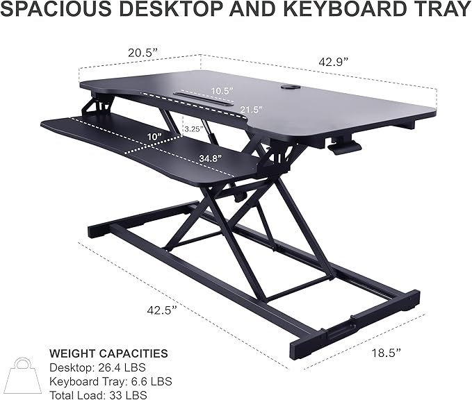 Rocelco 43" Height Adjustable Standing Desk Converter - Image 4