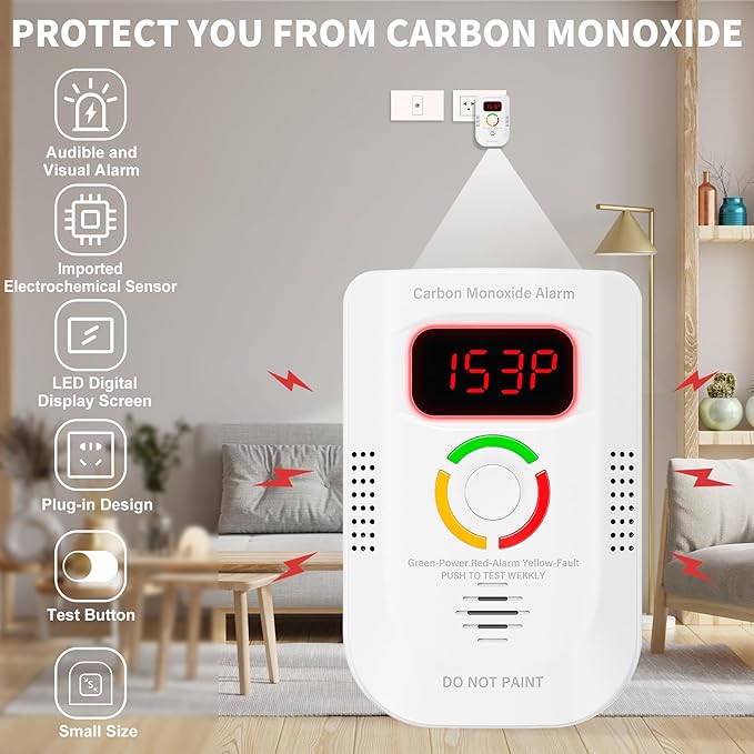 3 Pack Carbon Monoxide Detector, Plug-in Wall Carbon Monoxide Alarm, Portable - Image 4