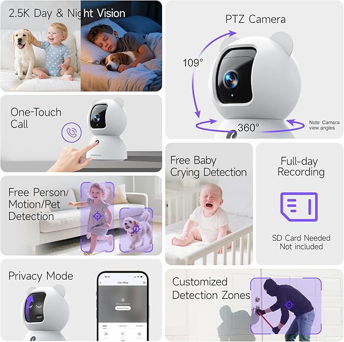 2.5K Indoor Camera 2pack, Non-Subscription AI Person/Pet/Cry Detection - Image 2