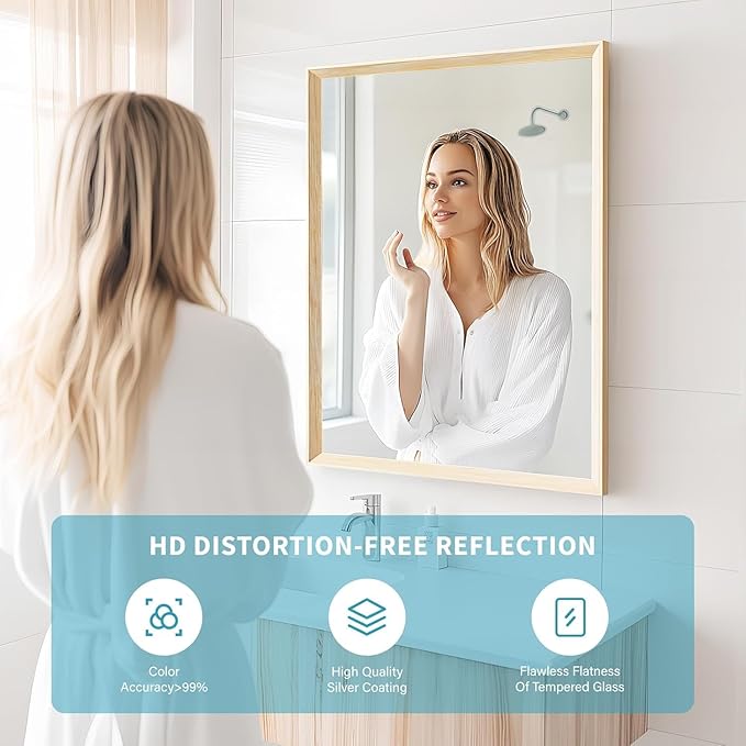 Oak Wood Effect Framed Wall Mirror, 22x30 Rectangle Mirror, Anti-desilvering - Image 3