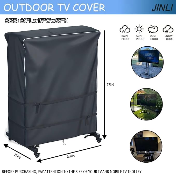 JINLI 60-65 inch outdoor TV trolley cover, courtyard TV cover, Oxford fabric - Image 2