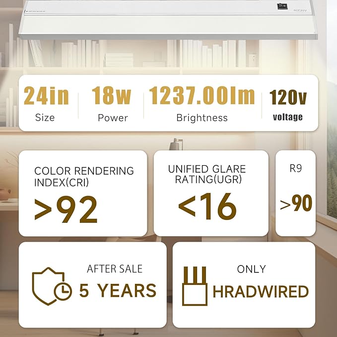 Ansen Hardwired Under Cabinet Lighting, 24in 18W LED Light - Image 2