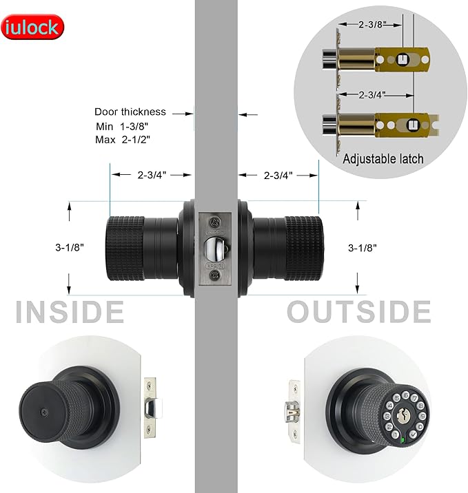 iulock Smart Door Knob with Keypad and Key, Keyless Entry Door Lock with Rubber - Image 5