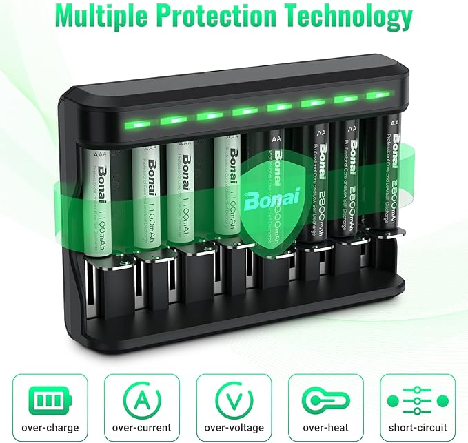 BONAI AA AAA Rechargeable Batteries Charger Set, 4 Pack 2800mAh AA and 4 Pack - Image 7