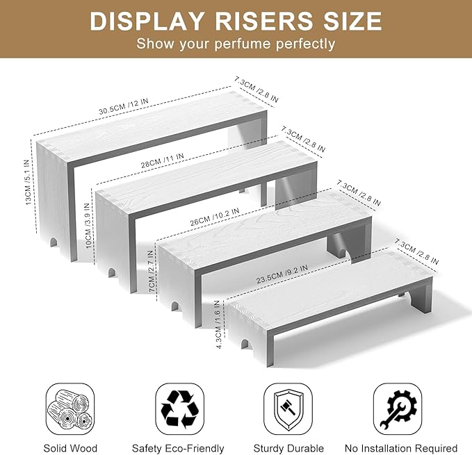 2 Set Large White Wooden Tiered Riser Display Stands - Image 8