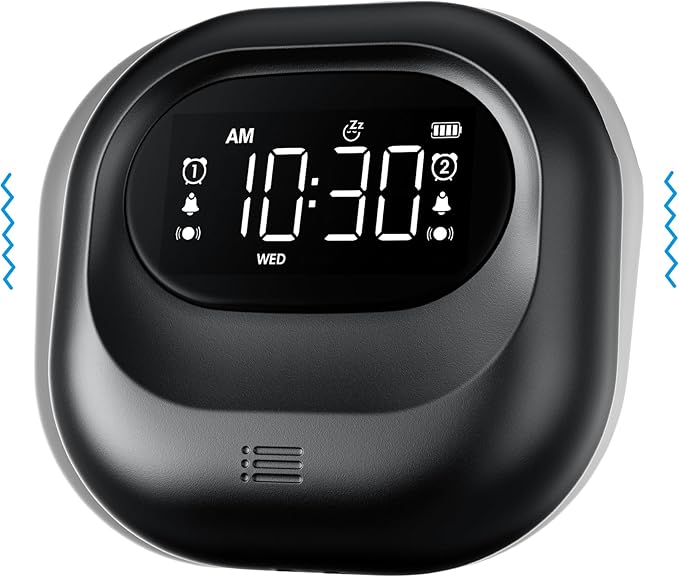 Mesqool Vibrating Alarm Clock for Heavy Sleepers, Battery Operated Rechargeable by Mesqool