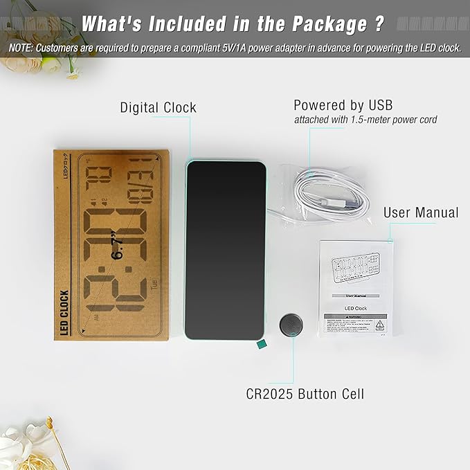 KOSUMOSU Digital Alarm Clock for Bedroom, 6.7in Desk Clock LED, Auto Dimming - Image 4