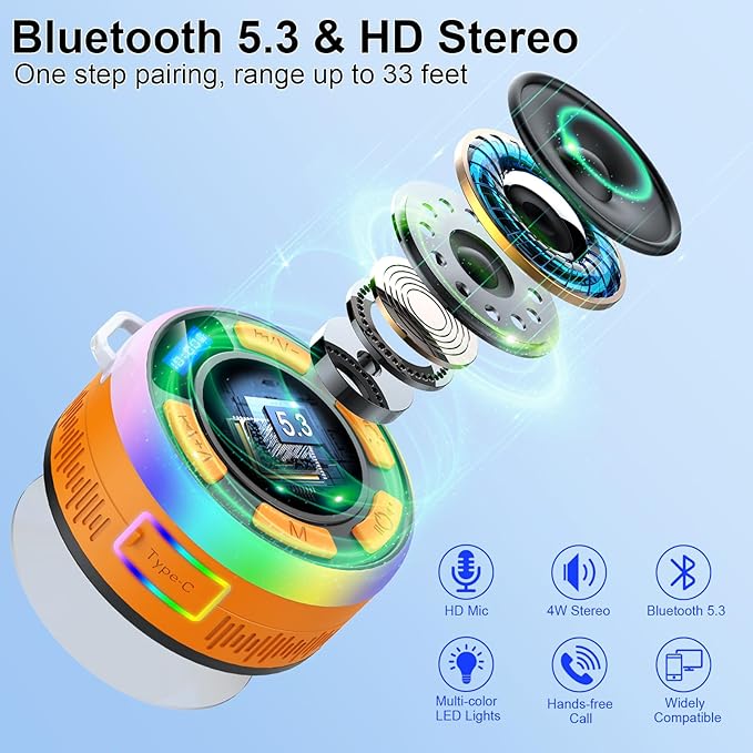 IPX7 Waterproof Shower Bluetooth Speaker, Portable Small Speaker - Image 4