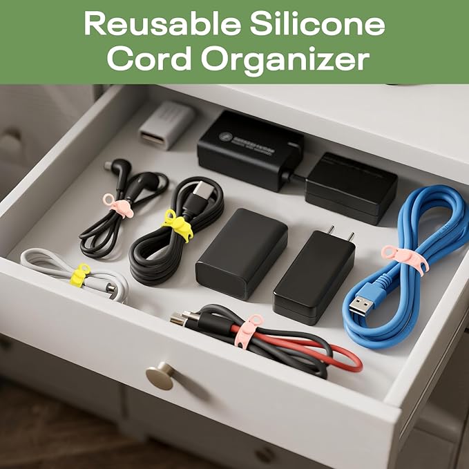 36Pcs Silicone Cable Ties, 6 Colors Data Cable Organizer Ties, 3 Sizes Cord Ties - Image 5