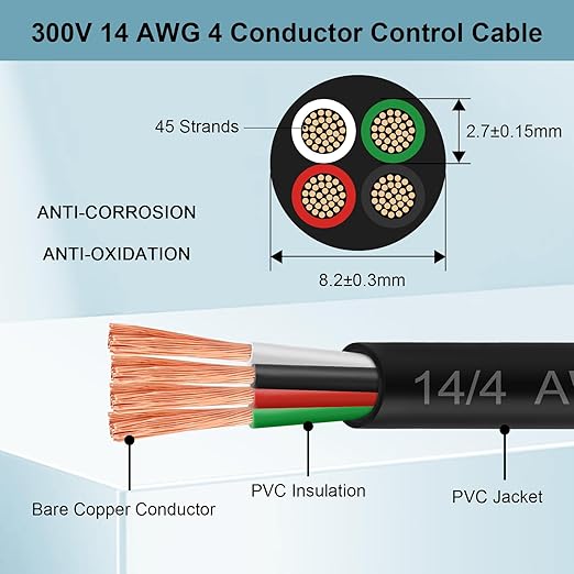MOOKEERF 14/4 AWG Mini-Split Cable - 30FT 14 AWG 4 Conductor Control Cable 300V - Image 2