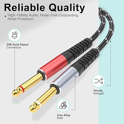 Lightning to Dual 6.35mm 1/4" TS Mono Stereo Y-Cable Splitter, 3 in 1 to Dual - Image 5