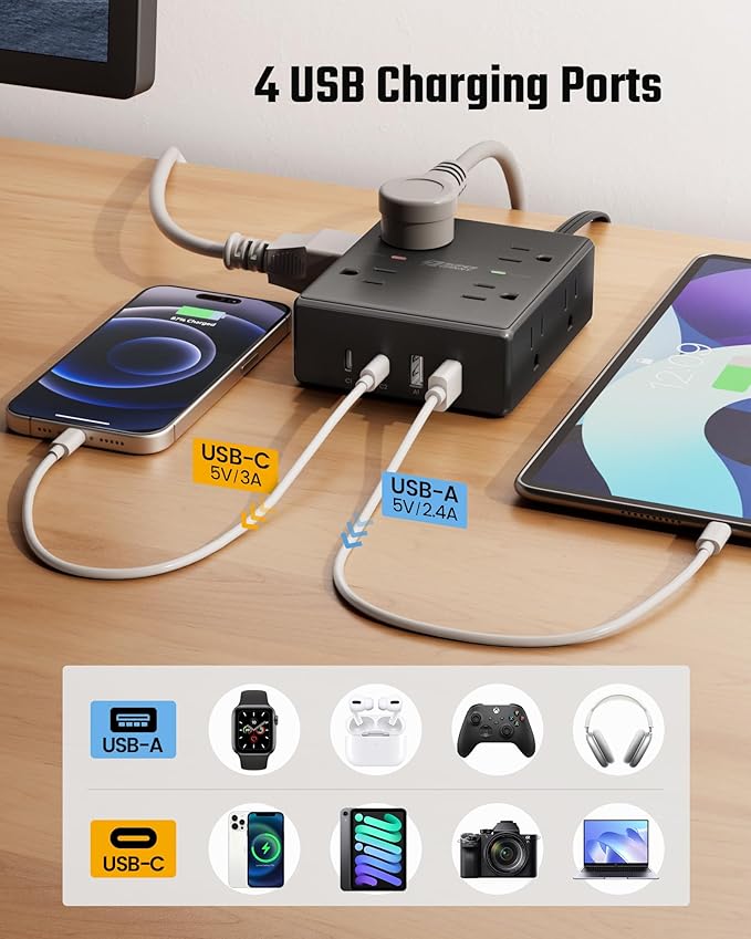 15Ft Extension Cord with Multiple Outlets, Flat Plug Power Strip Surge - Image 4