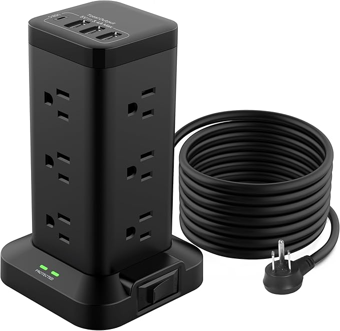 BEVA Power Strip Tower with USB Ports, 6.5 FT Surge Protector Power Tower by BEVA