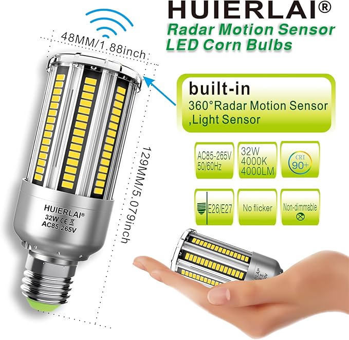 A19 Radar Motion Sensor LED Light Bulbs, E26 32W Cool White 4000K 4000LM Auto - Image 4