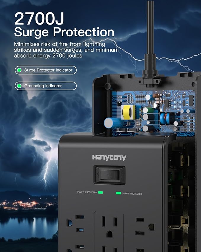 Power Strip 10 Ft, HANYCONY Surge Protector - Image 3