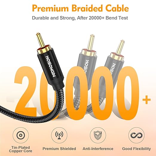 HOSONGIN RCA Y Splitter Cable, 1 Male to 2 Male Audio Cable, Noise-Free Durable - Image 4