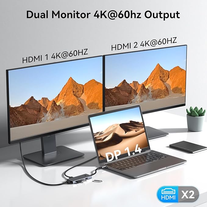HODO Docking Station to Dual HDMI Monitors Adapter USB C to Dual HDMI Adapter - Image 3