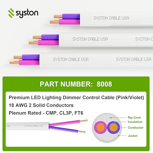 Syston Cable Technology 18/2 LED Lighting Dimmer Dimming Luminaire Control Wire - Image 3