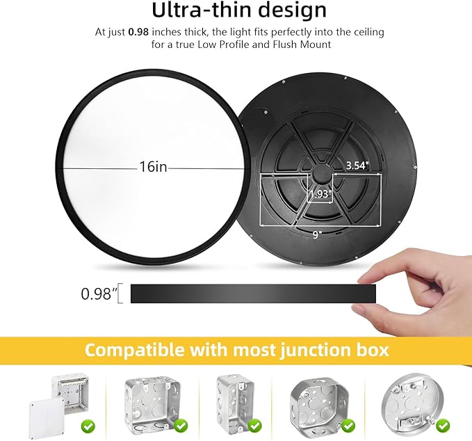 RLEDPZTX Led Flush Mount Ceiling Light, 16 Inch 32w 3480lm, 3000k/4000k/6000k - Image 4