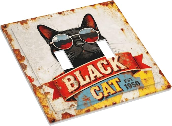 Bvtewkhz Black Cat Vintage 2 Gang Double Toggle Decorative Outlet Covers Light - Image 3