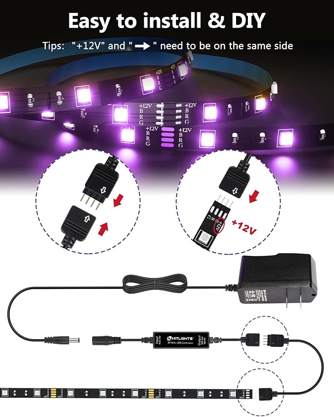 HitLights LED Strip Lights, Small LED Light Strips Dimmable, RGB 5050 Color - Image 3
