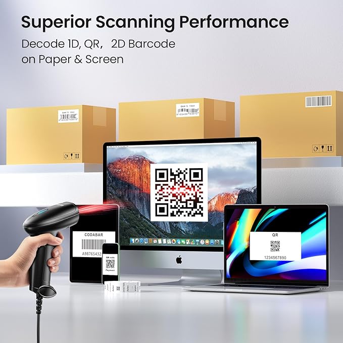 Anyeast 2D 1D Barcode Scanner : USB Wired Inventory QR Scanner - Image 4
