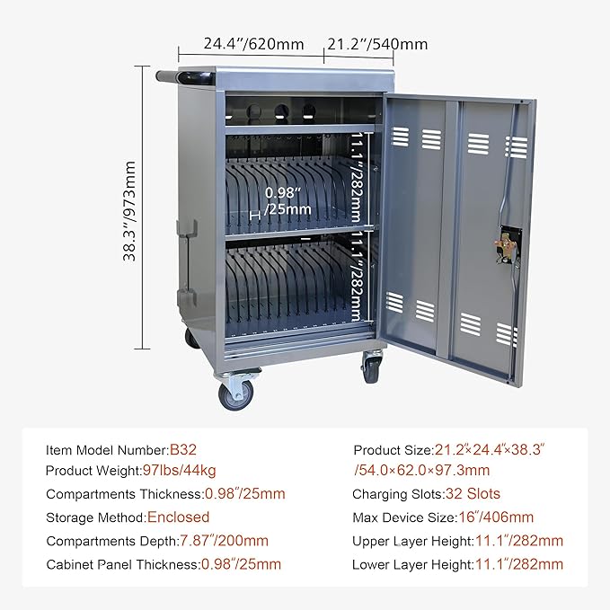 Aokleo Laptop Charging Cart, 32 Devices Tablet Storage Carts - Image 3