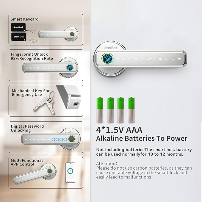 GEKRONE Fingerprint Smart Lever Lock TUYA APP Control Keyless Entry Bluetooth - Image 8