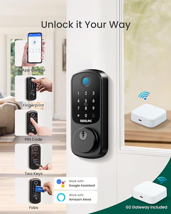 DESLOC Smart Lock B200 WiFi Version, Fingerprint Keyless Entry Door Lock - Image 2