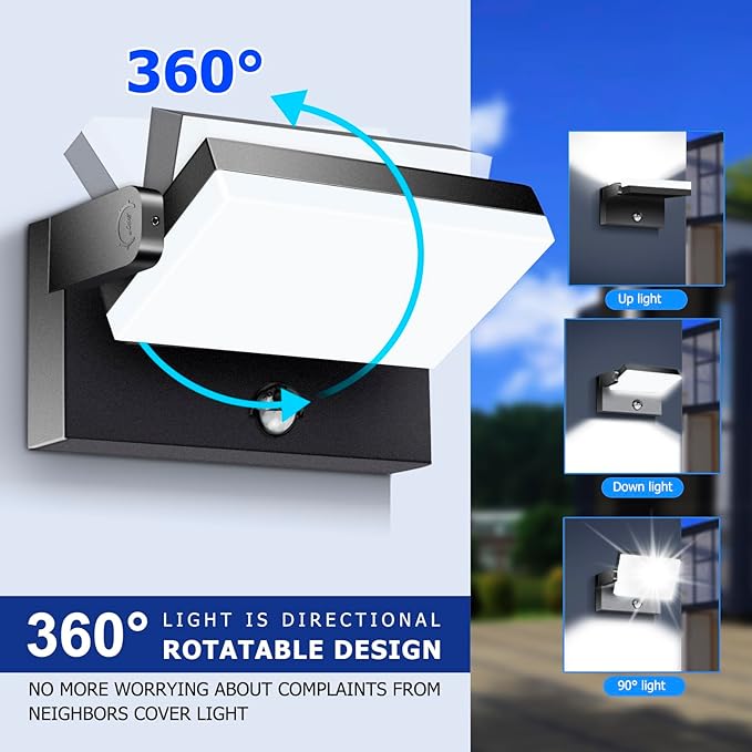 rosykite Motion Sensor Outdoor Wall Pack Lights, 40W Acrylic LED Porch Lights - Image 9
