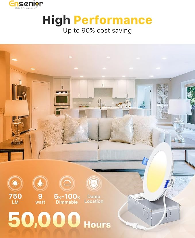 Ensenior 12 Pack 4 Inch LED Recessed Ceiling Light, 4000K Cool White, 750LM 9W - Image 2