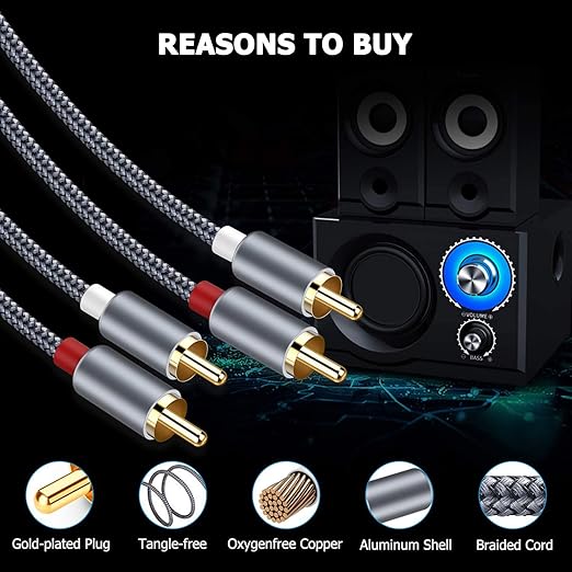 Goalfish RCA Cable, 2 Pack 2-Male to 2-Male RCA Audio Stereo Subwoofer Cable - Image 3