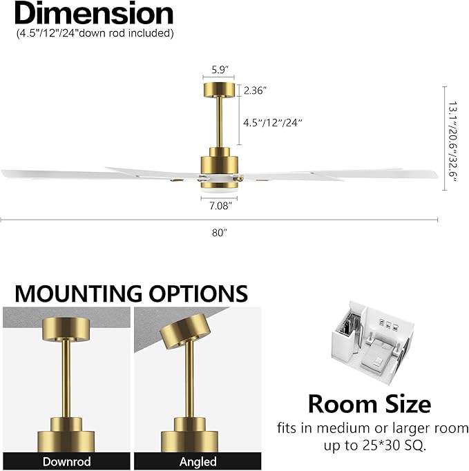 ELEHINSER 80 Inch Ceiling Fan - Image 5