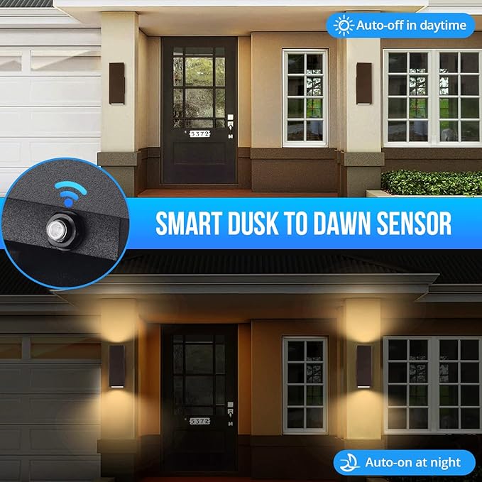 wowlite Modern Up Down Wall Lights Outdoor Dusk to Dawn Photocell Sensor - Image 2