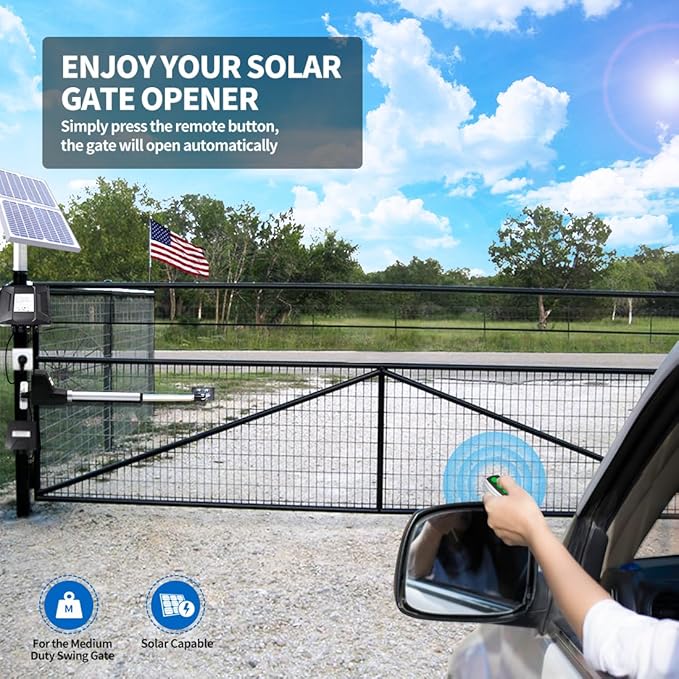 TOPENS AT6131S Solar Single Swing Gate Opener Medium Duty Automatic Gate Motor - Image 2