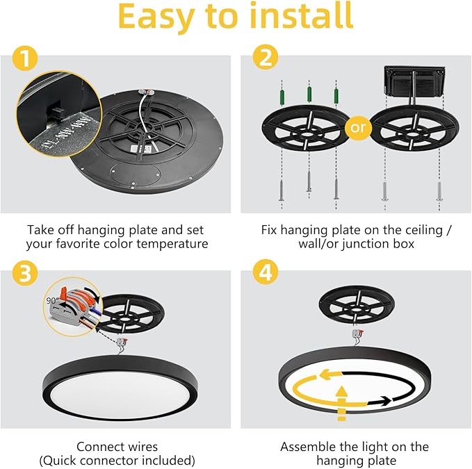RLEDPZTX Led Flush Mount Ceiling Light, 16 Inch 32w 3480lm, 3000k/4000k/6000k - Image 8