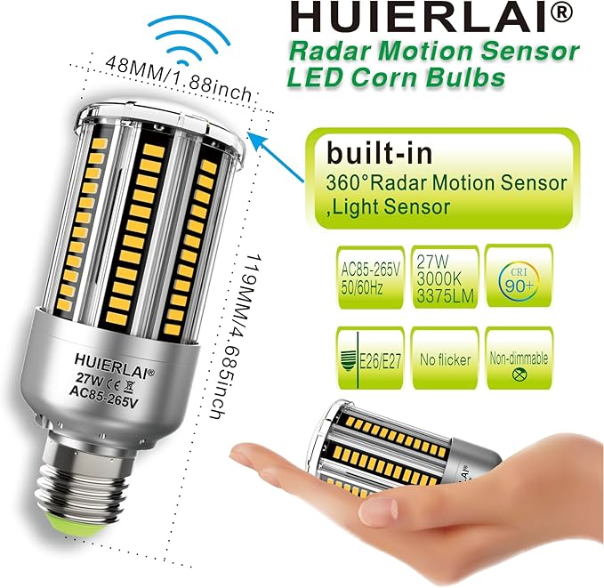 Radar Motion Sensor Light Bulbs A19 250W Equivalent AC85-265V 27W Motion - Image 5