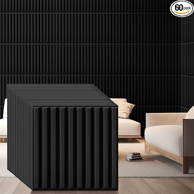 Nuanchu 60 Pcs 3D Slat Wall Panels 12 x 12 Inch PVC Fluted Textured Panel by Nuanchu