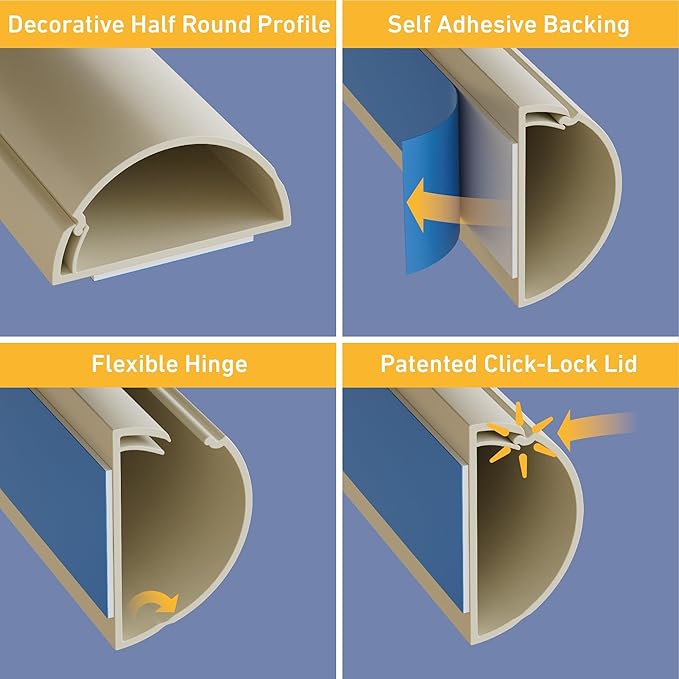 D-Line 31.4in TV Cord Hider, Patented Half Round Cable Cover, Hide Wall Mount - Image 2