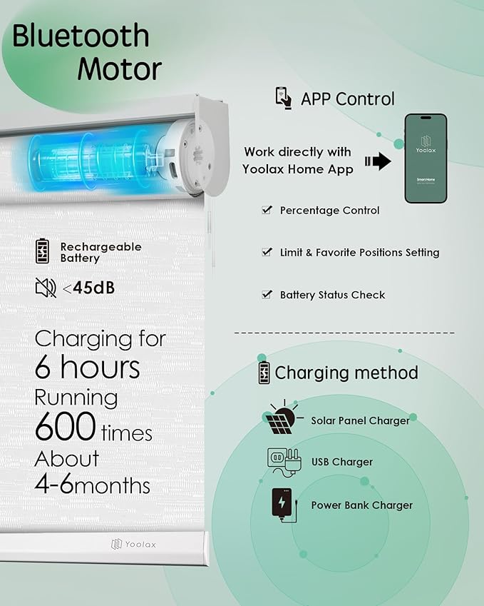 Yoolax Motorized Blinds App Control, Light Filtering Motorized Shades - Image 3