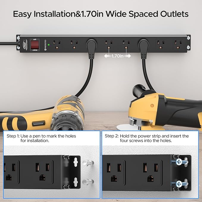 CRST 2 Pack 8 Outlet Metal Heavy Duty Power Strip - Image 3