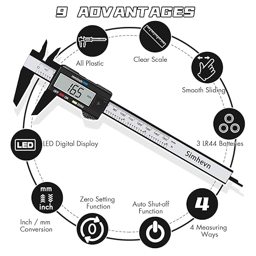 Simhevn Electronic Digital Calipers, inch and Millimeter Conversion, LCD Screen - Image 6