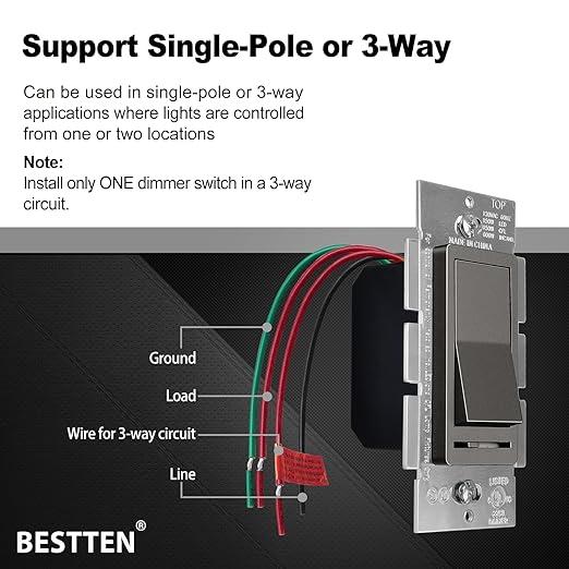 BESTTEN 10 Pack Matte Brown Dimmer Light Switch, Single Pole or 3-Way, - Image 5
