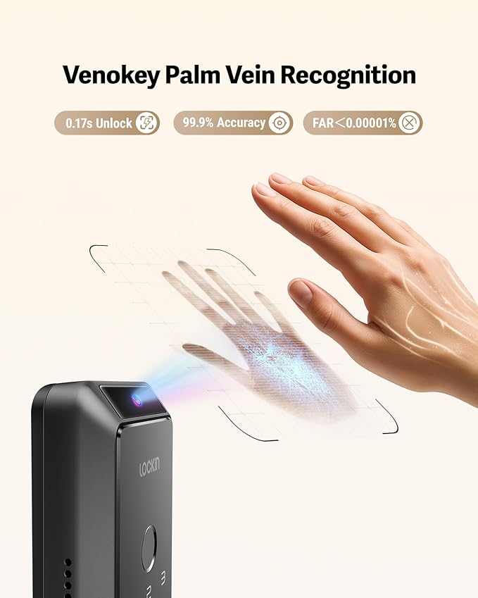Lockin Veno Smart Lock, Palm Vein Recognition, Built-in Wi‑Fi, Palm Vein & - Image 3