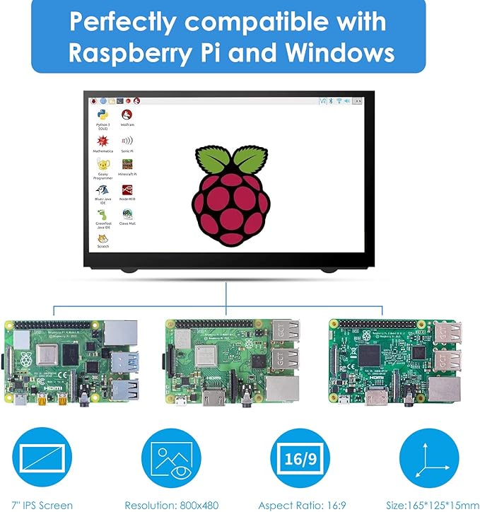 HMTECH 7 Inch Raspberry Pi Screen 800x480 HDMI Portable Monitor IPS LCD Screen - Image 4