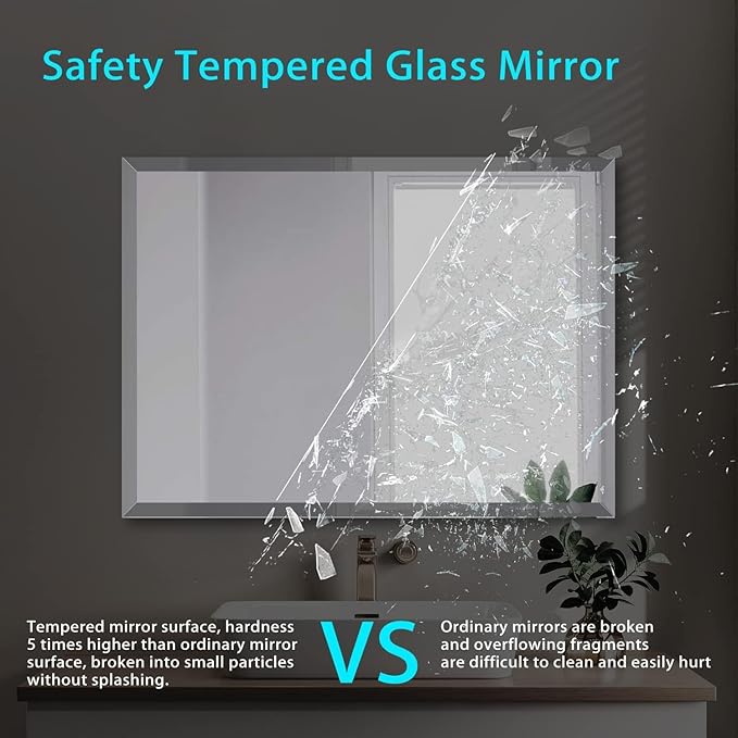 30x36 Inch Bathroom Mirror Frameless Beveled Edge Rectangle Wall Mirror - Image 6